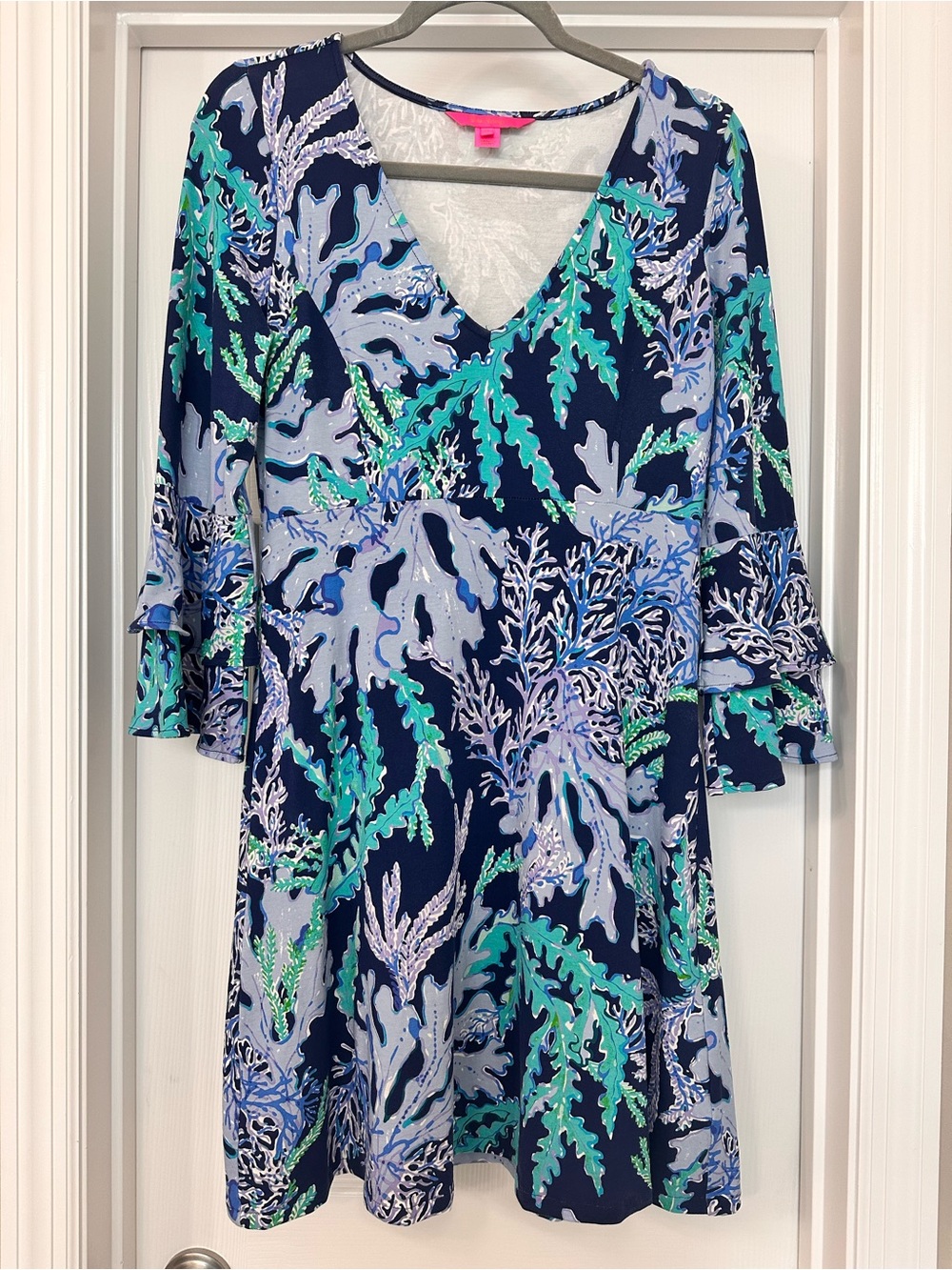 Lilly Pulitzer Navy, Teal & Light Blue Coral-Print Raina Dress